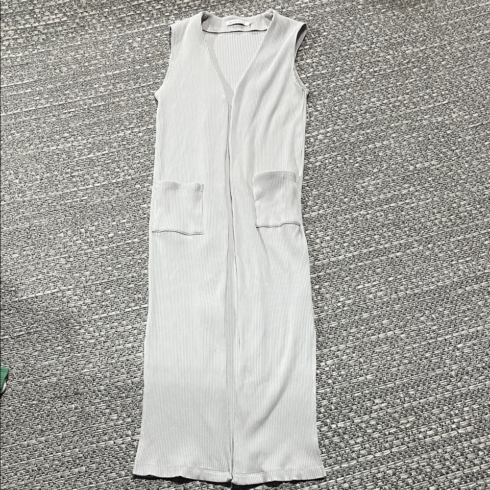 Azul by Moussy | Sleeveless Long Grey Ribbed Cardigan